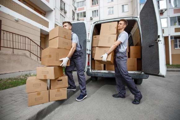 Rapid Removals Group London. Moving guys carrying boxes.